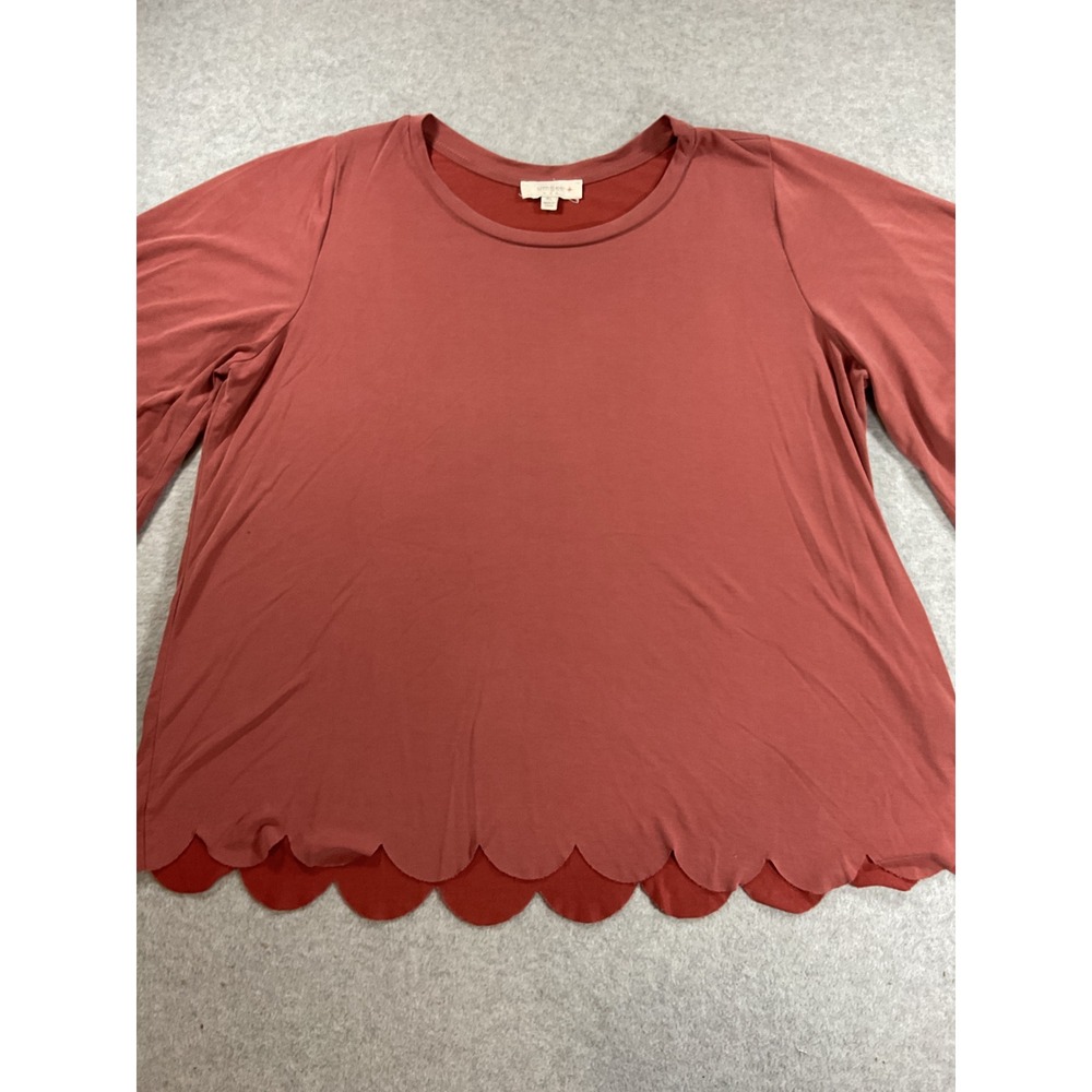Umgee USA Scalloped Hem Bell Sleeve Top Terracotta Red XL WG1292 2420